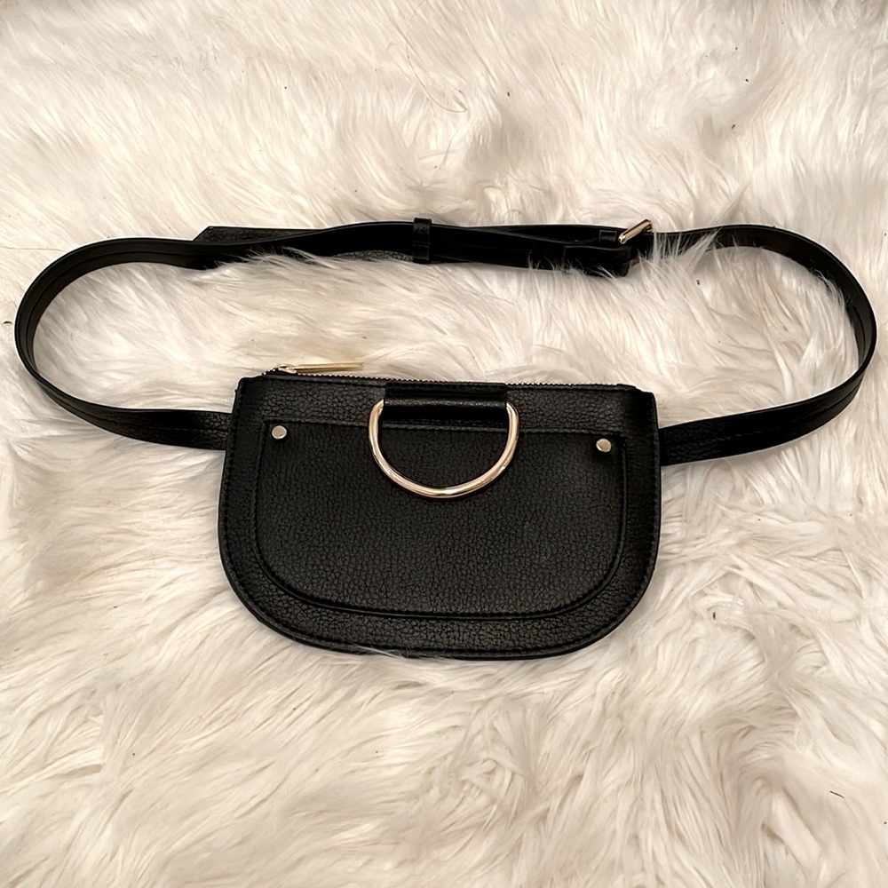 Zara Black Waist Belt Bag with Gold Hardware